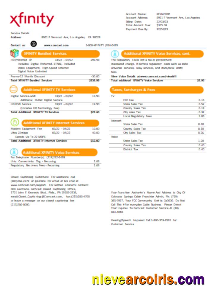 San Francisco Xfinity Comcast utility business bill page 2